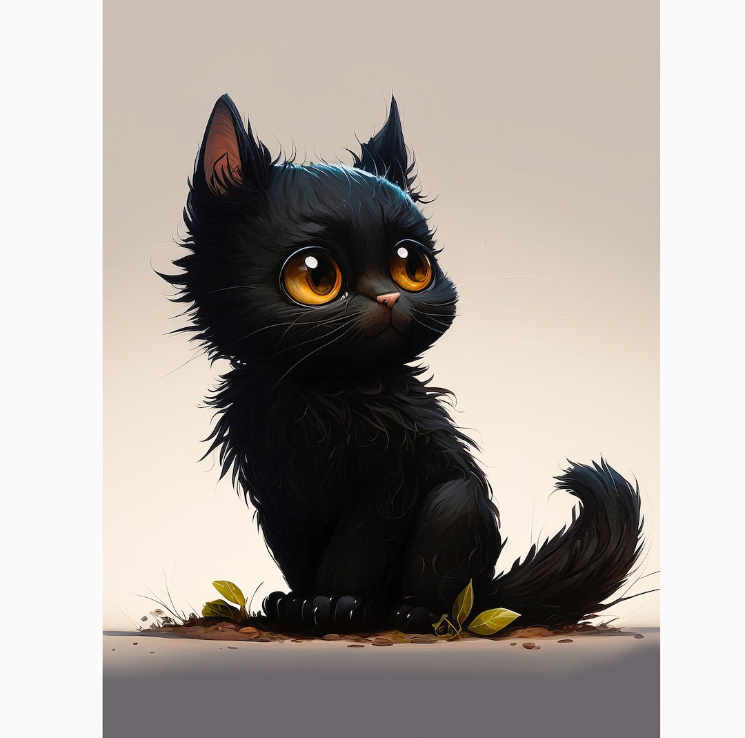 Printable Cute Black Kitten Art Wall Art Digital Download Nursery Kids