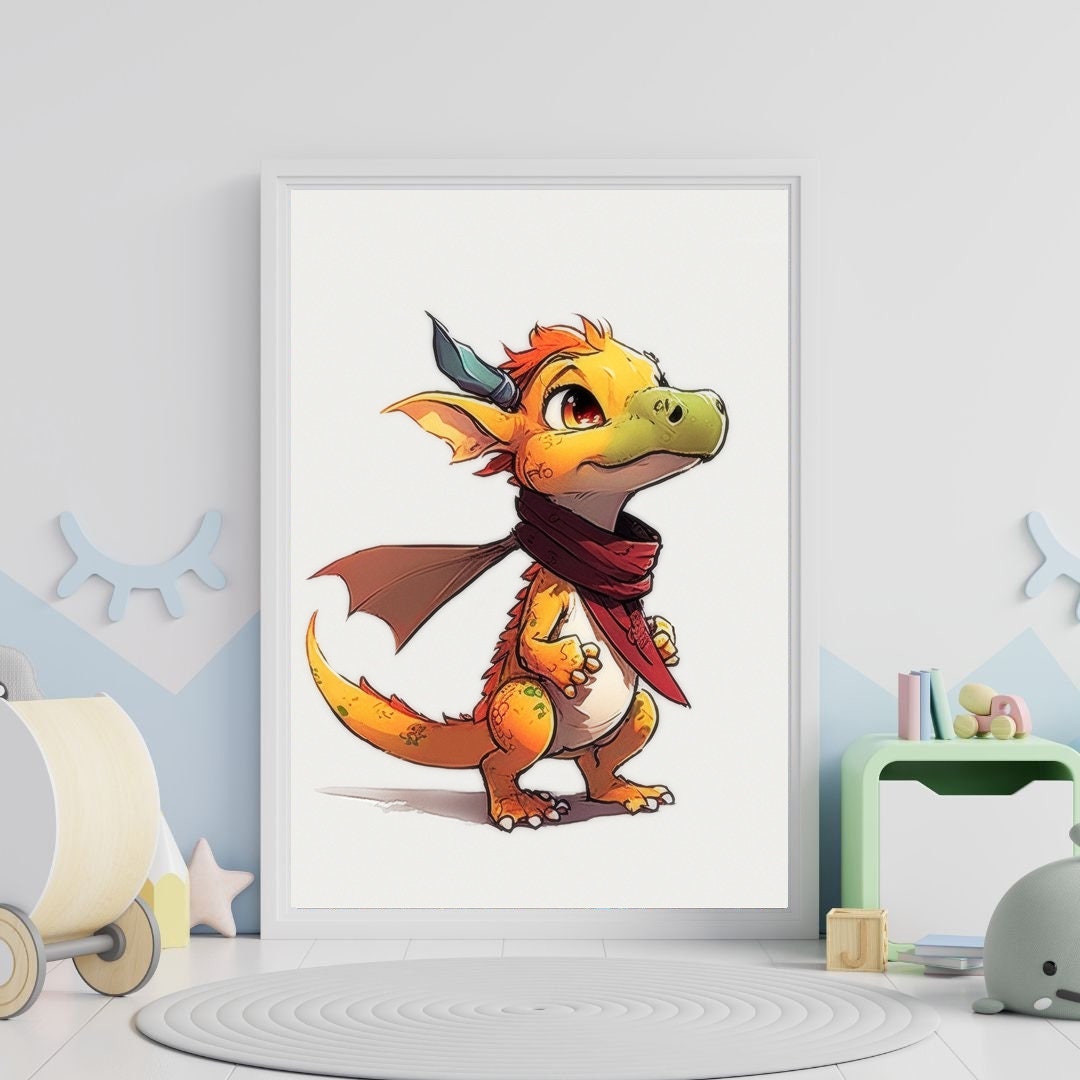 Printable Cute Baby Dragon Wall Art Kids Room Nursery Decoration - Etsy
