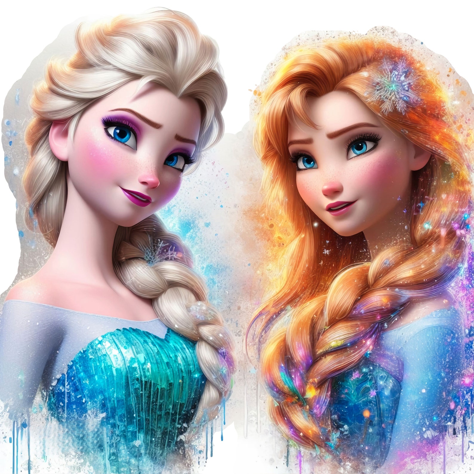 8 PNG Princess Rapunzel and Elsa and Anna Frozen Splash and Watercolor ...