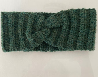 Bandeau torsadé en laine au crochet - Vert