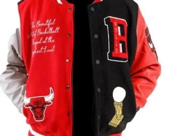 Novos homens Chicago Bulls NBA Moda Lã Real Moda e Jaqueta de Couro