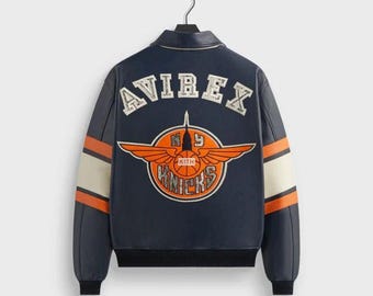Men's Navy Kith x Avirex New York Knicks Legend Varsity Genuine Leather Jacket