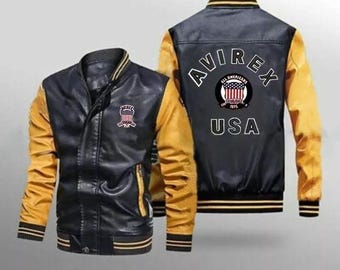 New Handmade Men’s Avirex MILLIONAIRE \Stylish Military Leather Bomber Jacket