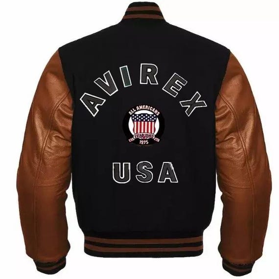 Giacca Avirex MILLIONAIRE Varsity Bomber in lana nera e maniche in