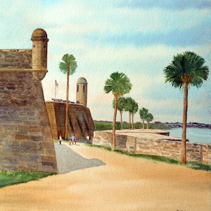 St Augustine Florida Castillo de San Marcos Acquerello Art Print USA Landmark