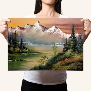 Alaska Öldruck - Frühlingslandschaft Wandkunst, Bergszene, Natur Wohndekor, Wildblumen Kunst, Reisedruck