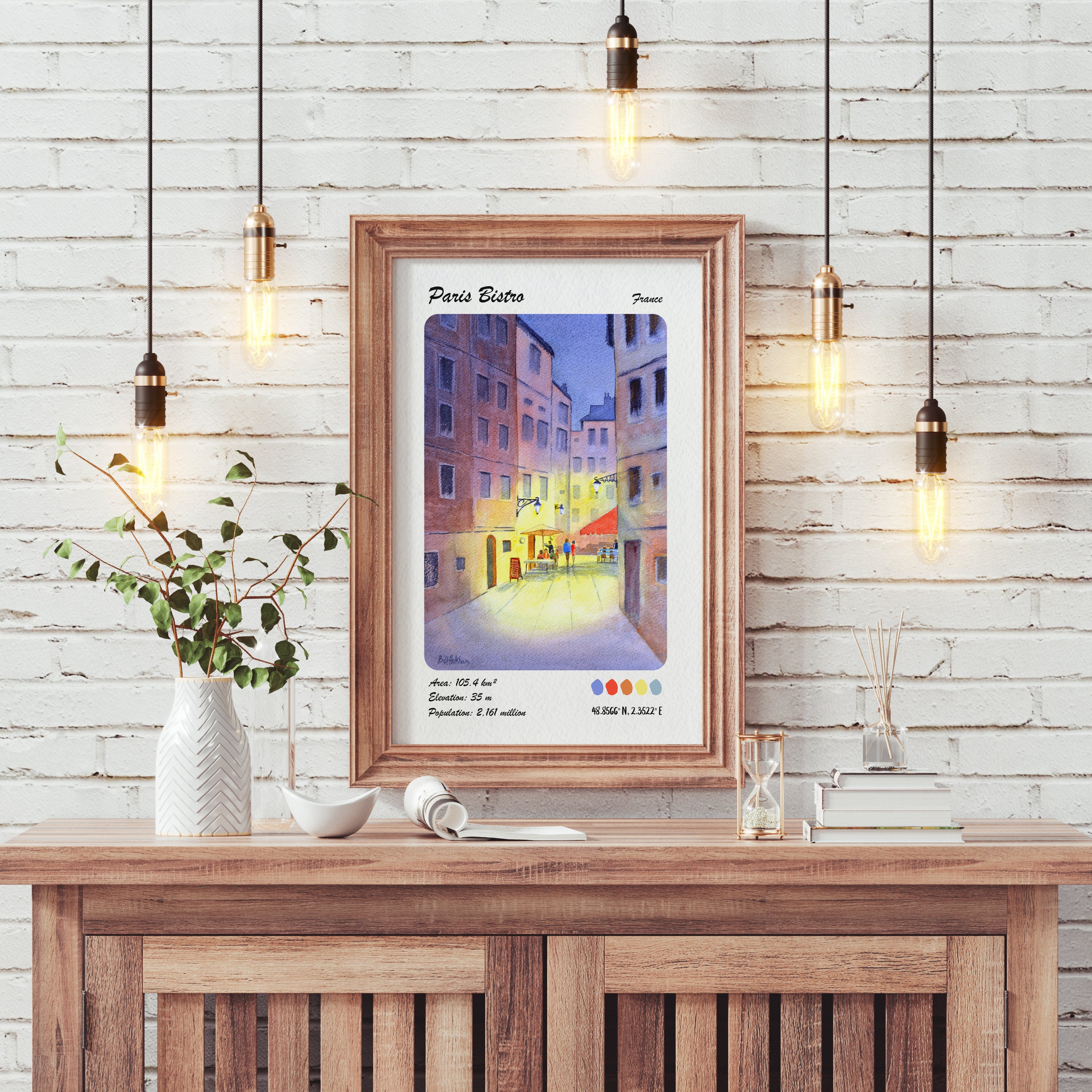 Paris Bistro France Travel Poster | Watercolour &amp; Ink Design Digital Art Print | Vintage Wall ...