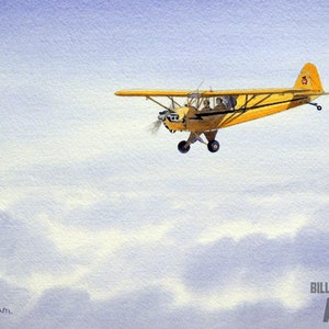 STAMPA ACQUERELLO AERONAUTICO / Piper J-3 Cub / Poster da parete dell'aviazione ad acquerello / Nuova opera d'arte domestica