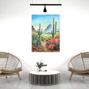 Aquarell Kunstdruck Wüste Kakteen Kalifornien USA - Aquarell Reise Wandposter