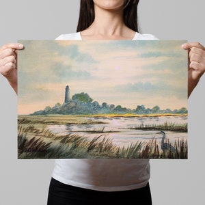 Stampa di pittura ad acquerello di St Marks Lighthouse Florida Art Print USA Punti di riferimento