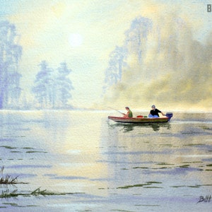 Fishing for Bass Watercolour - Best Friends - Watercolor Art Print USA Wildlife