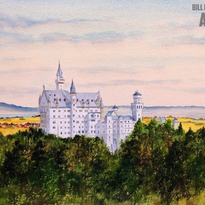 Neuschwanstein Castle Germany Watercolour Art Print - Europe Watercolor Travel Wall Poster Print