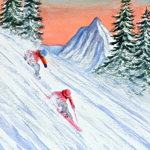 Zermatt Skiing Art Print: Swiss Alps Winter Sports Poster