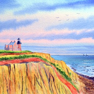 STAMPA ACQUERELLO FARO / Southeast Lighthouse Block Island Rhode Island / Tempo tempestoso / Stampa artistica Monumenti americani