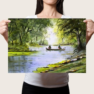 Stampa del fiume Econfina di pesca – Arte ad acquerello della Florida, decorazione per la pesca sportiva, arte murale della natura, paesaggio degli Stati Uniti, regalo per lui