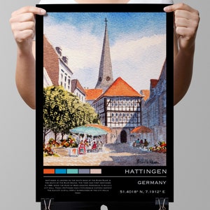 Germany Travel Poster: Hattingen Watercolor Art Print