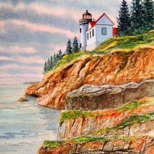 STAMPA ACQUERELLO FARO Bass / Harbor Head Faro Maine / Stampa artistica Monumenti americani