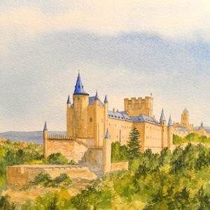 SPAIN WATERCOLOR PRINT - The Alcazar Segovia - Watercolour Travel Wall Poster - Dorm Art Painting