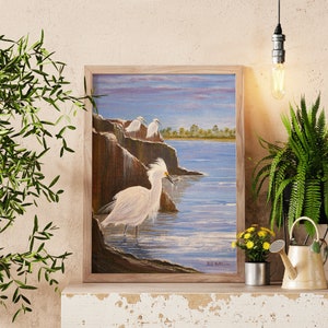 Egrette innevate pittura a olio/regalo perfetto per uomini e donne/ideale per nuove case/disponibile in taglie grandi e piccole