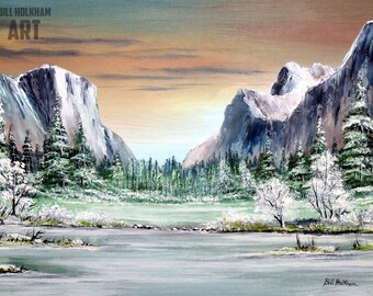 Yosemite Valley Artist Point - California National Park USA Oils Art Print - Travel Wall Poster Print