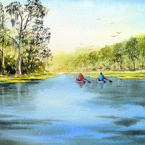 Canoa a Ginnie Springs Florida Watercolour Art Print USA Sport acquatici