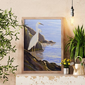 Great White Egret Oil Painting / Regalo perfetto per uomini e donne / Ideale per nuove case / Disponibile in taglie grandi e piccole