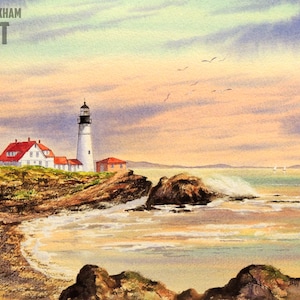 Portland Head Lighthouse Watercolor Art Print: Maine Landmark