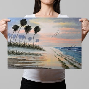 Stampa ad acquerello di Sunset Stoll on the Beach Florida - Stampa d'arte USA come regalo per l'inaugurazione della nuova casa