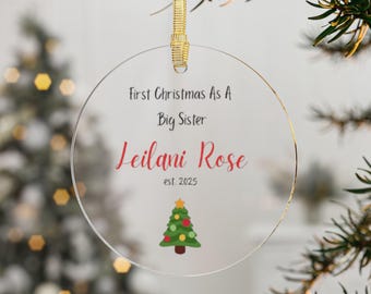 Personalized Big Sister First Christmas Acrylic Ornament, Keepsake Gift