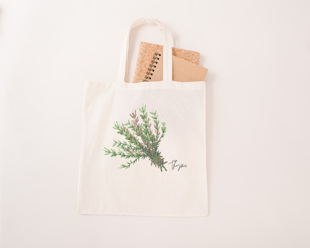 Thyme Canvas Tote Bag Garden Tote Reusable Market Bag Plant Etsy