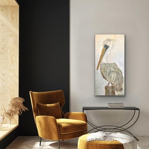 Original Textured Artwork-Pelican on Piling