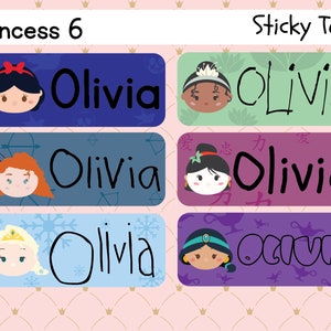 Personalized Princess Die Cut Name Stickers - Kids Name Tags - Daycare Labels - Waterproof Labels - Princess Label&#39;s - Set 6