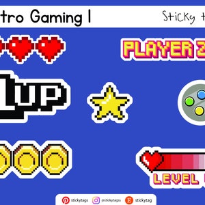 8-Bit Retro Gaming Stickers: Nostalgische Videospiel Aufkleber - Set 1