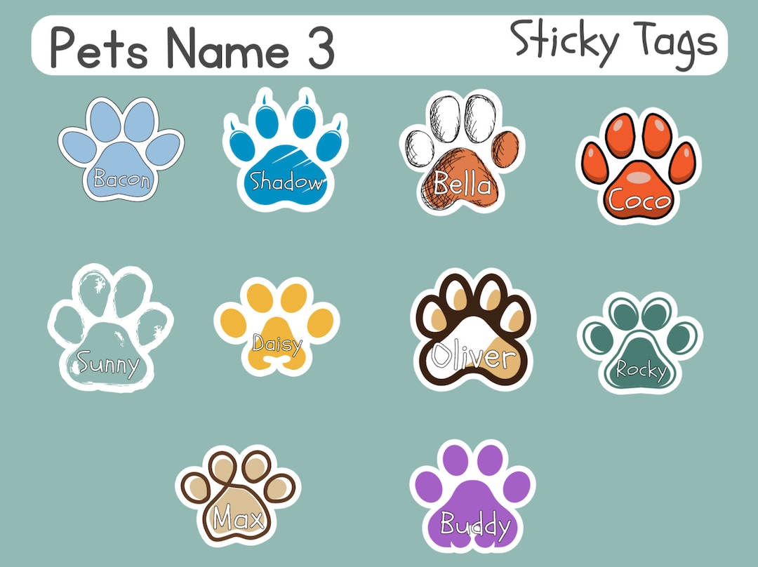 Personalized Pet Name Label Vinyl Sticker With Paw Print Pet Decal Pet