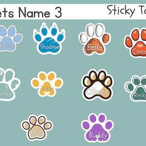 Personalized Pet Name Label Vinyl Sticker with Paw Print | Pet Decal | Pet Paw Print Decal | Dog Paw Decal | Cat Paw Decal  - Set 3