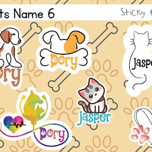 Personalized Pet Name Label Vinyl Sticker with Paw Print | Pet Decal | Pet Paw Print Decal | Dog Paw Decal | Cat Paw Decal  - Set 6