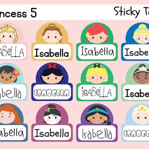 Personalized Princess Die Cut Name Stickers - Kids Name Tags - Daycare Labels - Waterproof Labels - Princess Label&#39;s - Set 5