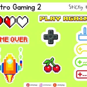 8-Bit Retro Gaming Stickers: Nostalgische Videospiel Sticker - Set 2