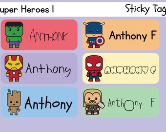 Personalized Die Cut Name Stickers - Kids Name Tags - Daycare Labels - Waterproof Labels - Super Hero Label's - Set 1