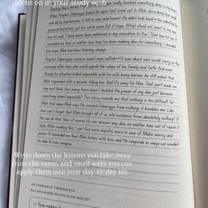 May include: An open book with handwritten text and printed text. The text includes the phrases "Free-form style", "study sesh", and "ACTIONABLE TAKEAWAYS". The book is open to a page with lines of text and bullet points.