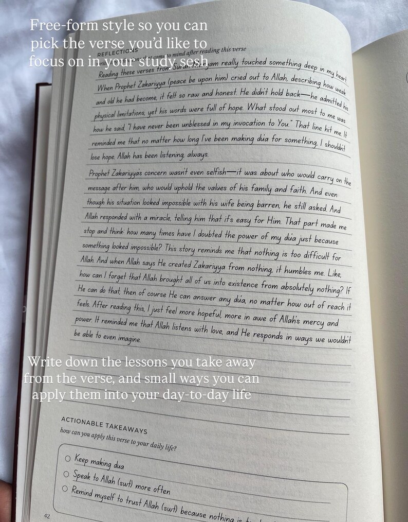 May include: An open book with handwritten text and printed text. The text includes the phrases "Free-form style", "study sesh", and "ACTIONABLE TAKEAWAYS". The book is open to a page with lines of text and bullet points.