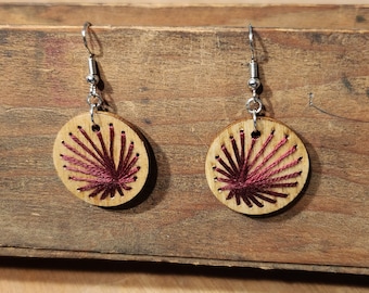 Embroidered earrings, lightweight, embroidered jewelry, wood earrings