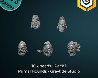 Heads x 10 - Pack 1 - Primal Hounds - Greytide studios