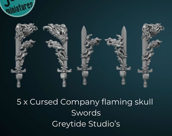 5 x Cursed Company flaming skull weapons - Greytide Studio