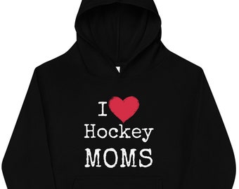 "I Love Hockey Moms ""Kinder Hoodie - niedliches Herz-Design, ideales Geschenk für junge Hockey-Fans, Mama Liebe, Sport Kindermode, ideal für sie oder ihn."