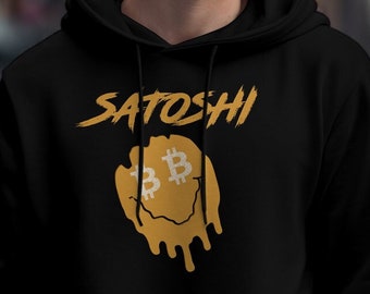 Satoshi Hoodie - Bitcoin Cryptocurrency Sweater with Melted Face Crypto Design, Funny Ether Shirt for Investor Gift, Hodl BTC, Bitcoin Lover