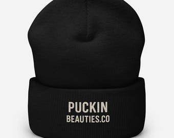 Embroidered Hockey Beanie – Puckin’ Beauties, Cuffed Knit Winter Hat