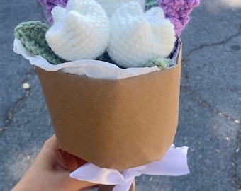 Ramo de flores de ganchillo hecho a mano, tulipán y lavanda para amigos y familiares, día de aniversario, decoración del hogar, hilo de punto