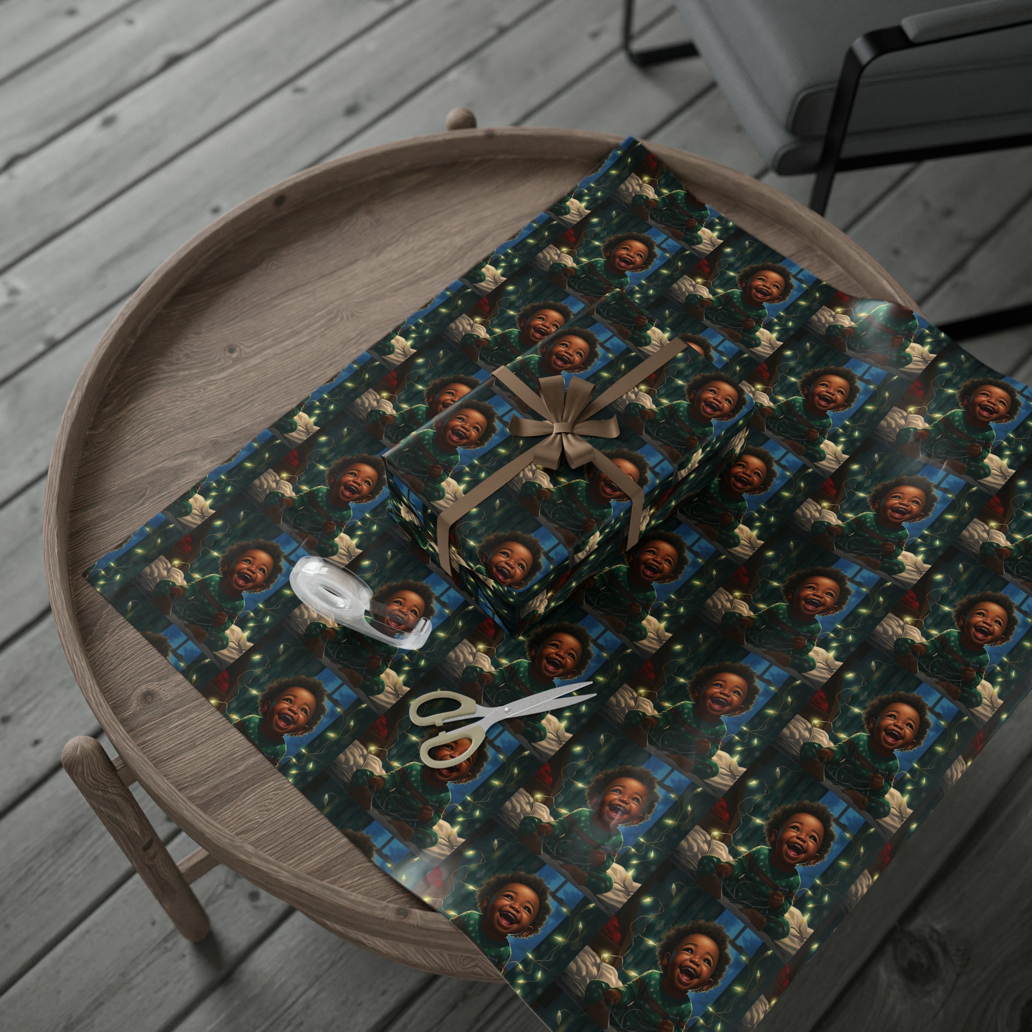 Gift Wrap Paper Featuring Little Black Boy, Christmas Theme Gift Wrap