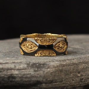 Gold Plated Edwardian Ring for Men, Scandinavian Style Gold and Silver Ring, Unique Design Men's Silver Ring, Wide Band Ring for Men